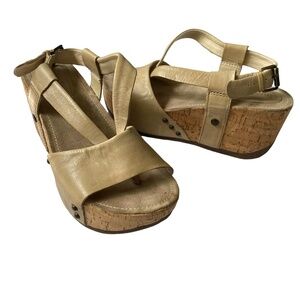 Bussola Formentera Tan Leather Cork Heel Boho Festival Sandal- Size 37 (6.5 US)
